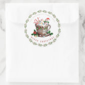 Watercolor Festive Christmas Holiday Mug Candy ラウンドシール (バッグ)