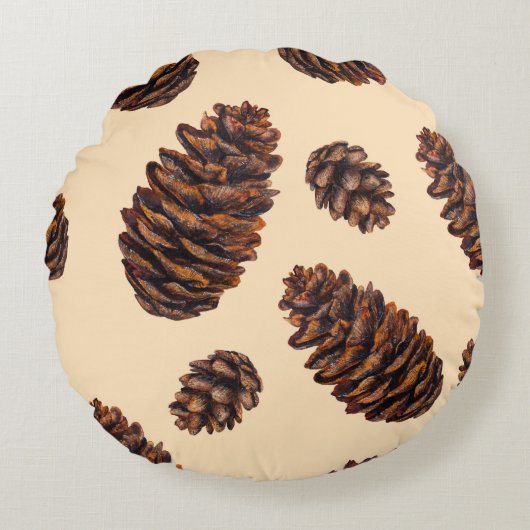 Watercolor fir cone seamless pattern, watercolour ラウンドクッション (正面)
