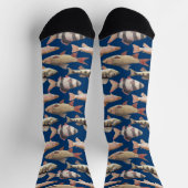 Watercolor fish pattern on dark blue ソックス (上部)