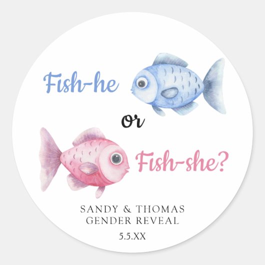 Watercolor Fishing Gender Reveal ラウンドシール (正面)