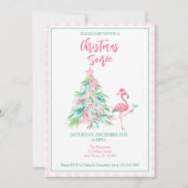 Watercolor Flamingo Christmas Soirée Invitation 招待状 (正面)