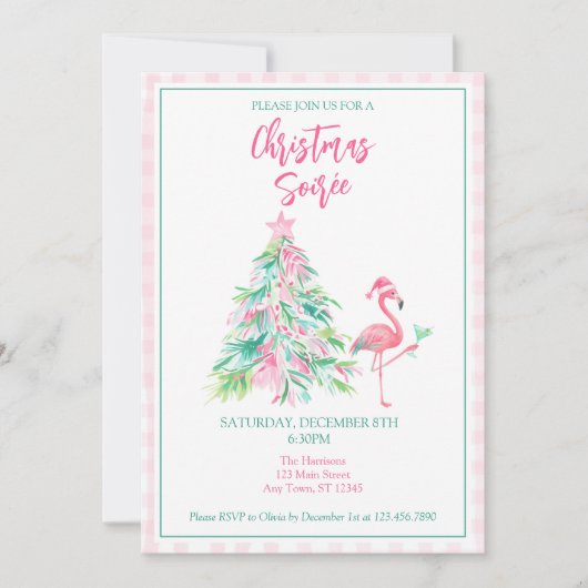 Watercolor Flamingo Christmas Soirée Invitation 招待状 (正面)