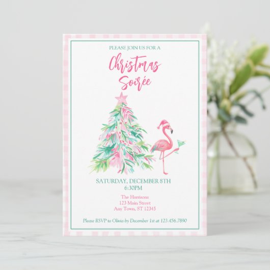 Watercolor Flamingo Christmas Soirée Invitation 招待状 (スタンド正面)
