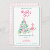 Watercolor Flamingo Christmas Soirée Invitation 招待状 (正面/裏面)