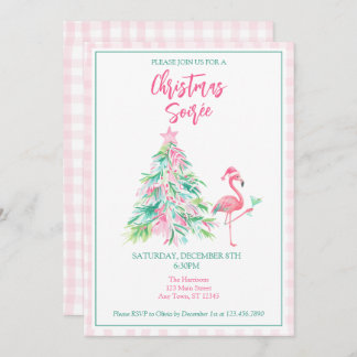 Watercolor Flamingo Christmas Soirée Invitation 招待状