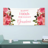 Watercolor Floral 100th Birthday Party Invitation 横断幕 (トレードショー)