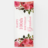 Watercolor Floral 100th Birthday Party Invitation 横断幕 (縦)