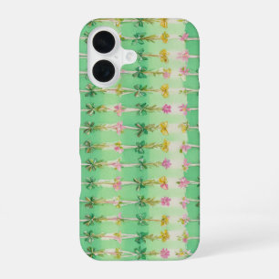 Watercolor Floral and Ribbon Stripes Phone Case iPhone 16ケース