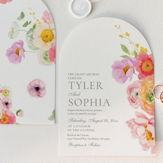 Watercolor Floral Arch Wedding Invitation 招待状