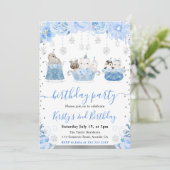 Watercolor Floral Arctic Animals Birthday 招待状 (スタンド正面)