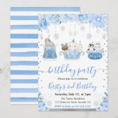 Watercolor Floral Arctic Animals Birthday 招待状 (正面/裏面)