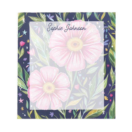 Watercolor Floral Art Pink Pretty Personalized ノートパッド (正面)