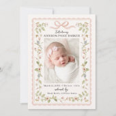 Watercolor Floral Baby Announcement 招待状 (正面)