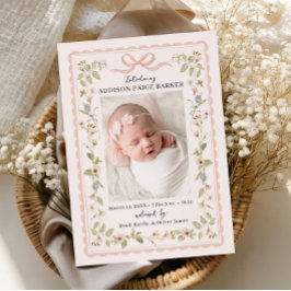 Watercolor Floral Baby Announcement 招待状