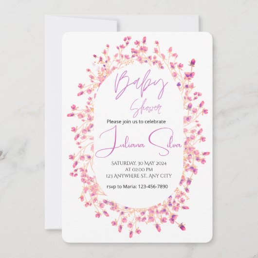 Watercolor Floral Baby Shower  招待状 (正面)