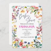 Watercolor Floral Baby Shower  招待状 (正面/裏面)