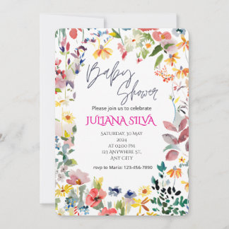 Watercolor Floral Baby Shower  招待状