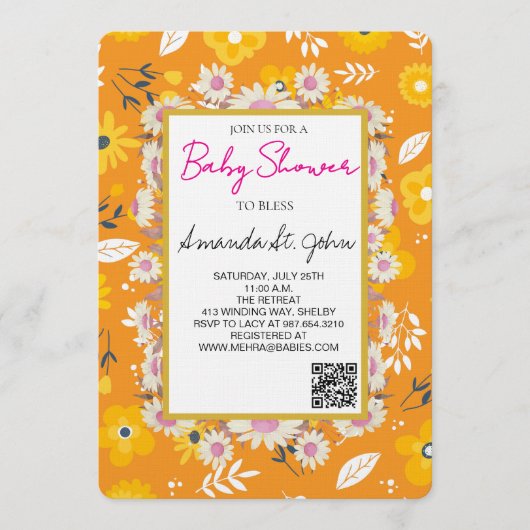 Watercolor Floral Baby Shower Invitation 招待状 (正面)