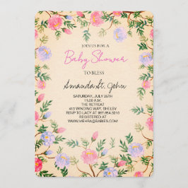 Watercolor Floral Baby Shower Invitation 招待状