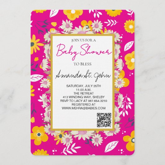 Watercolor Floral Baby Shower Invitation 招待状 (正面)