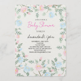 Watercolor Floral Baby Shower Invitation 招待状