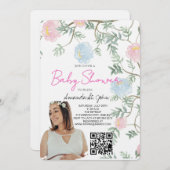 Watercolor Floral Baby Shower Invitation 招待状 (正面/裏面)