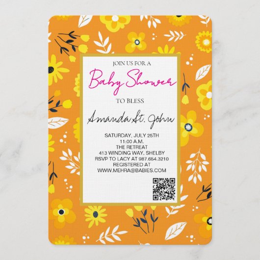 Watercolor Floral Baby Shower Invitation 招待状 (正面)