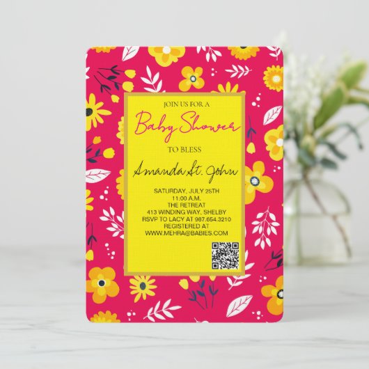 Watercolor Floral Baby Shower Invitation 招待状 (スタンド正面)