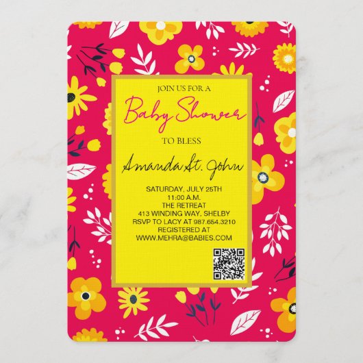 Watercolor Floral Baby Shower Invitation 招待状 (正面)