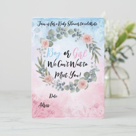 Watercolor Floral Baby Shower Invitation - Pink an 招待状 (スタンド正面)