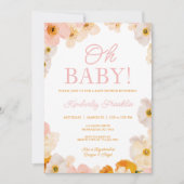 Watercolor floral baby shower invitations 招待状 (正面)