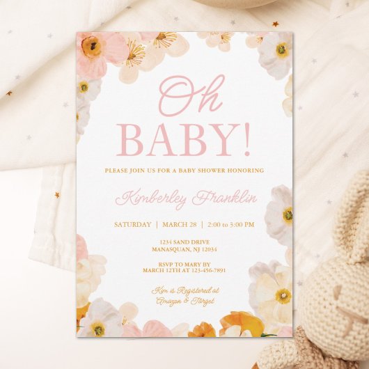 Watercolor floral baby shower invitations 招待状