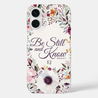 Watercolor Floral Be Still Psalm Monogram iPhone 16ケース