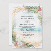 Watercolor Floral Beach Elegant QR Code Wedding 招待状 (正面)