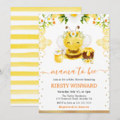 Watercolor Floral Bee Baby Shower 招待状 (正面/裏面)