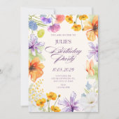 Watercolor floral birthday  招待状 (正面)
