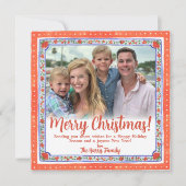 Watercolor Floral Block Print Photo Christmas Card シーズンカード (正面)