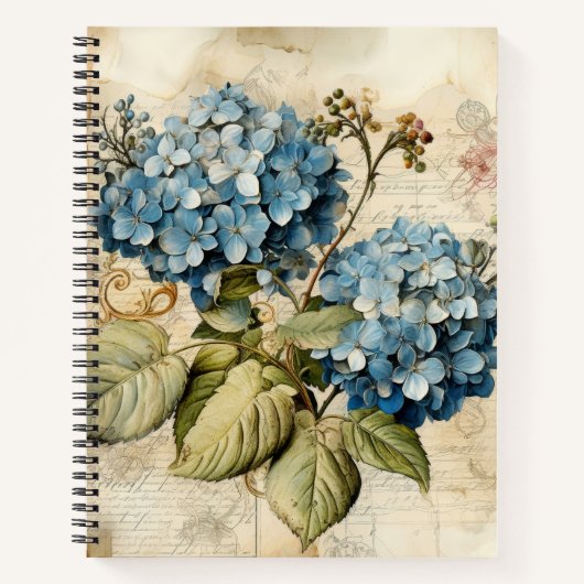 Watercolor Floral Blue Hydrangea ノートブック (正面)