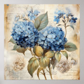 Watercolor Floral Blue Hydrangea ポスター (正面)