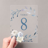 watercolor floral blue wreath Table Number 8 アクリル招待状 (インサイチュ (ポータブル))