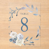 watercolor floral blue wreath Table Number 8 アクリル招待状 (正面)