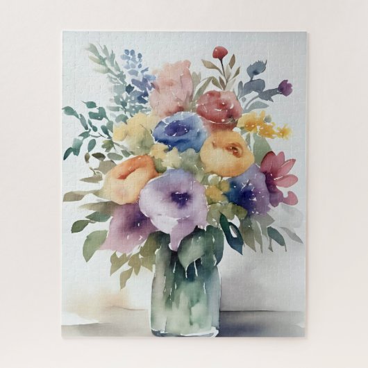 Watercolor Floral Bouquet Painting ジグソーパズル (縦)