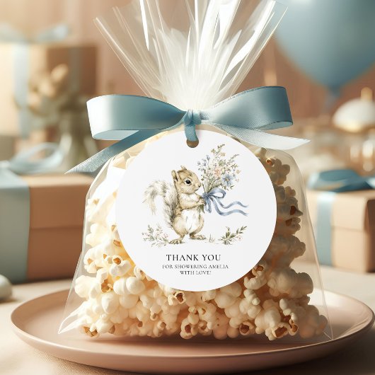 Watercolor Floral Bouquet Squirrel Baby Shower  フェイバータグ