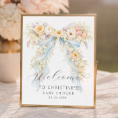 Watercolor Floral Bow Baby Shower Welcome ポスター