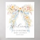 Watercolor Floral Bow Baby Shower Welcome ポスター (正面)