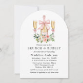 Watercolor Floral Bridal Shower Brunch Pink Bow 招待状 (正面)