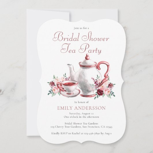 Watercolor Floral Bridal Shower Tea Party   (正面)