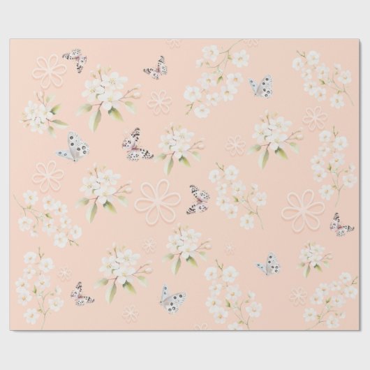 Watercolor Floral Bunny and Butterfly Gift Wrap ラッピングペーパー (フラット)