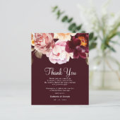 Watercolor Floral Burgundy Wedding Thank You Card (スタンド正面)