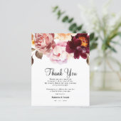 Watercolor Floral Burgundy Wedding Thank You Card (スタンド正面)